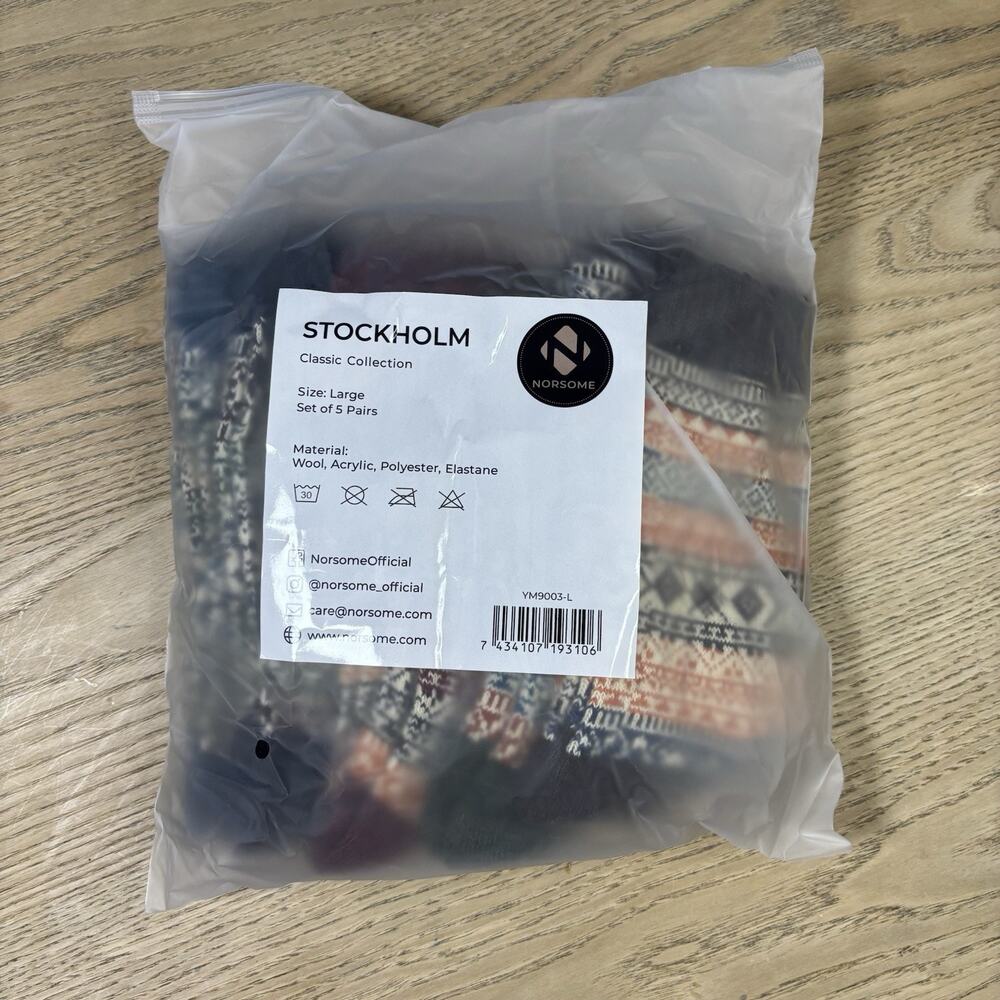 NWT 5-Pack NORSOME Stockholm Classic Collection Wool Blend Socks Large Winter - Picture 3 of 5